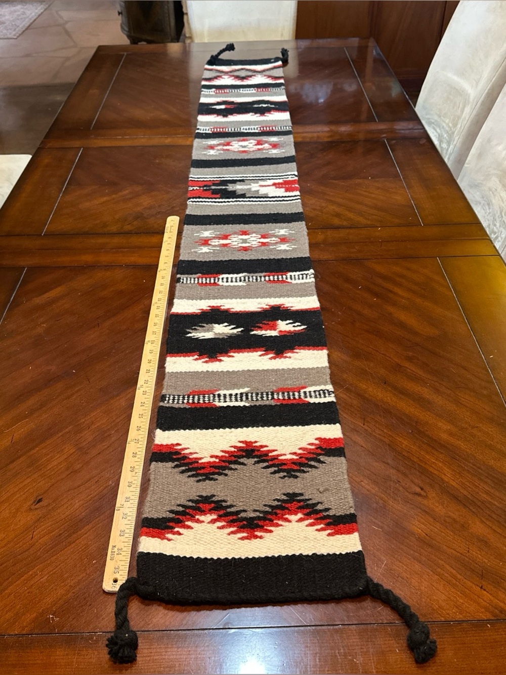 El Paso Saddle Blanket Co Southwest, Aztec Style 90% Wool Runner 79”X 10.75”